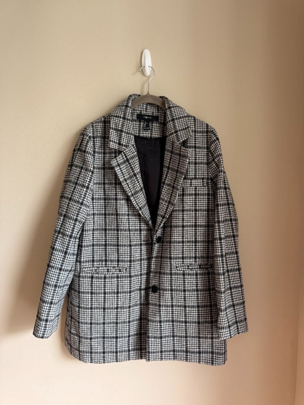Forever 21 Black White Houndstooth Oversized Blazer Size Small